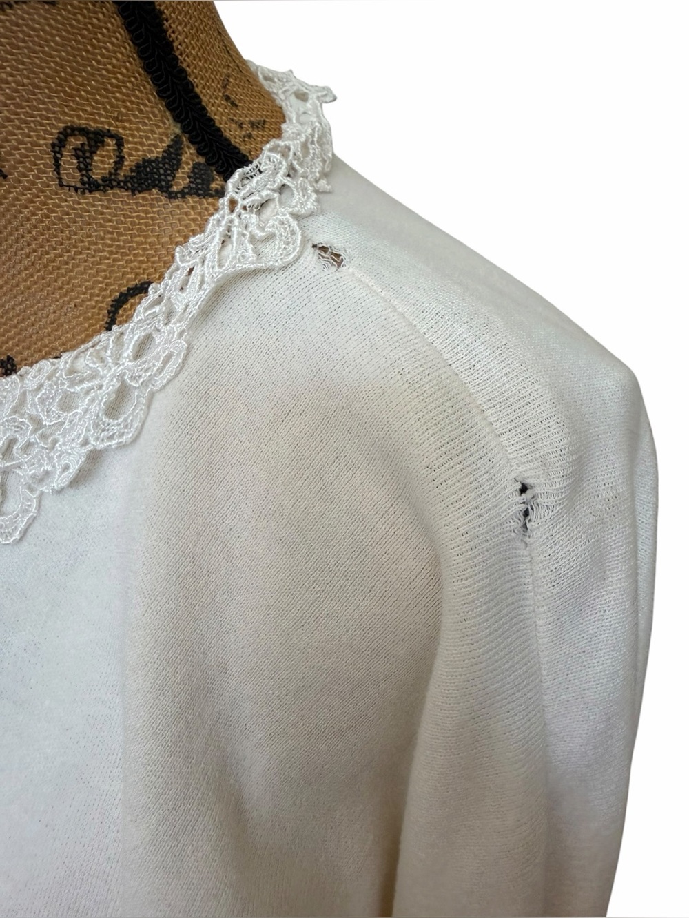 100% Cotton Vintage 90s Sweater Loft Ivory Lace Collar Cotton Cardigan Made USA - Picture 6 of 7
